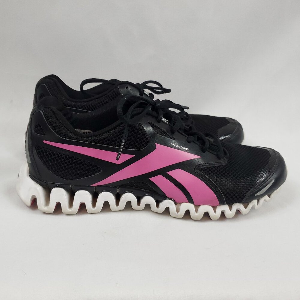 Reebok Womens Premier Zig Fly Running Shoes Black Pink Lace Up Mesh Sz 9.5
